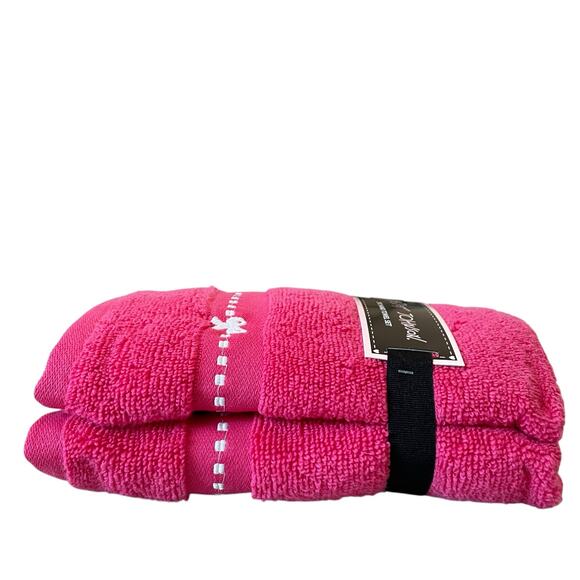 2pc Betsey Johnson Hand Towels 16x26 Hot Pink White Coquette Bow 100% Cotton New - Picture 4 of 11